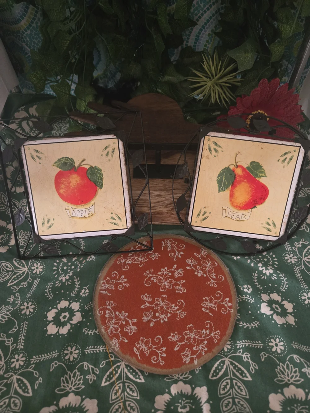 Farmers Market Rustic Fruit Ceramic Tile Wall Decor Red/Orange Pear & Apple